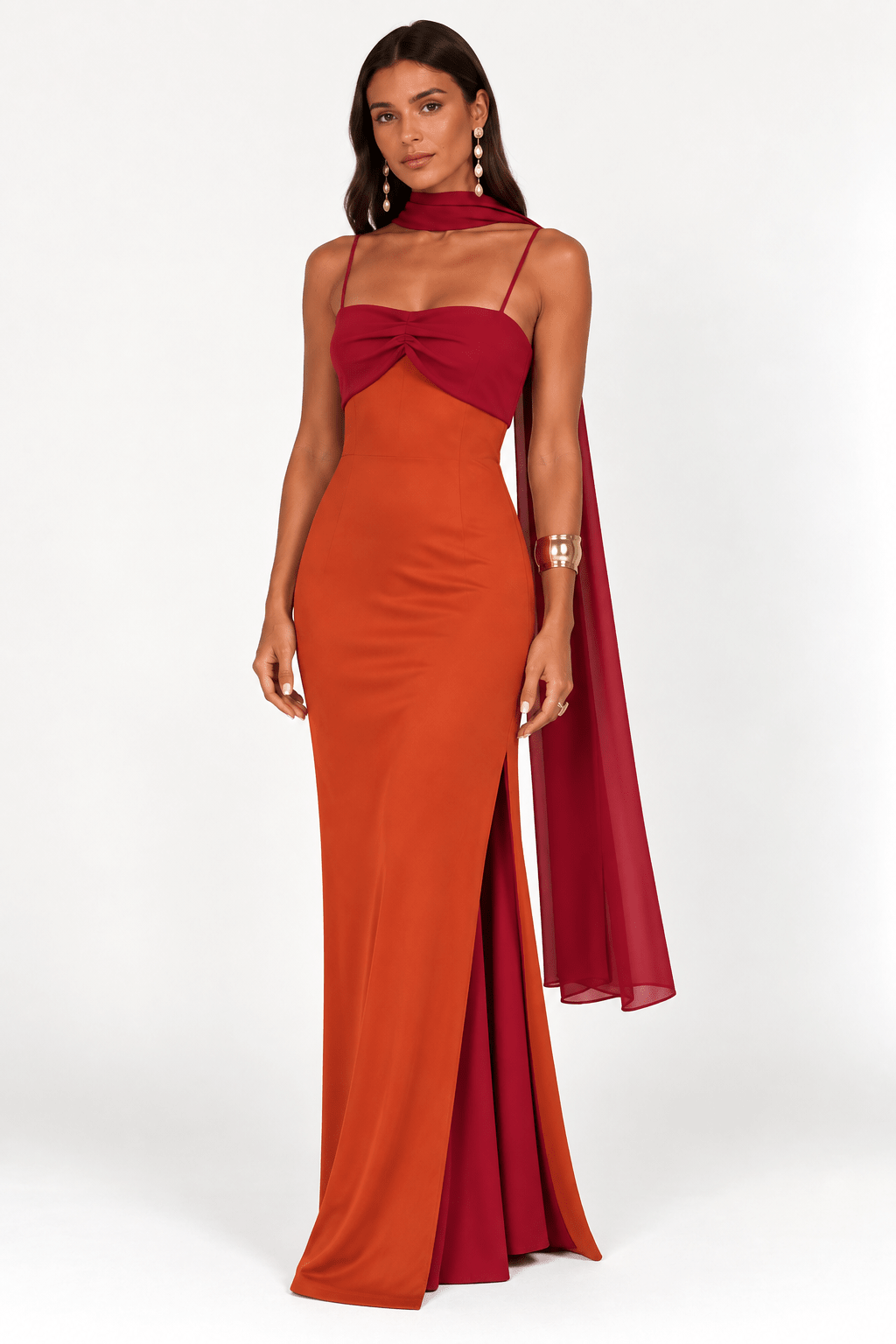 The Amara Dress – Sunset Red — front view