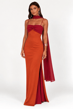 The Amara Dress – Sunset Red — front view