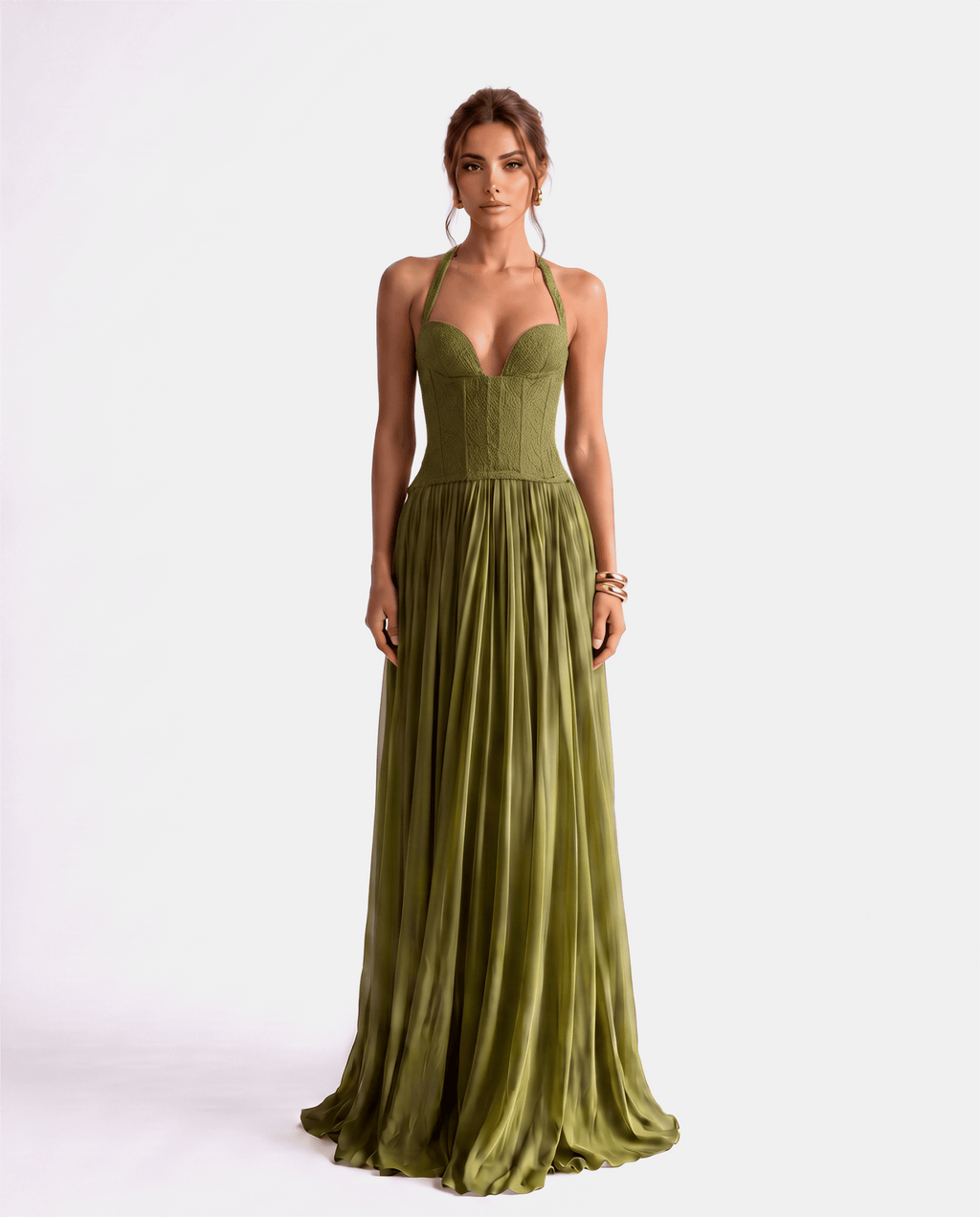Verona Olive Green Gown — front view